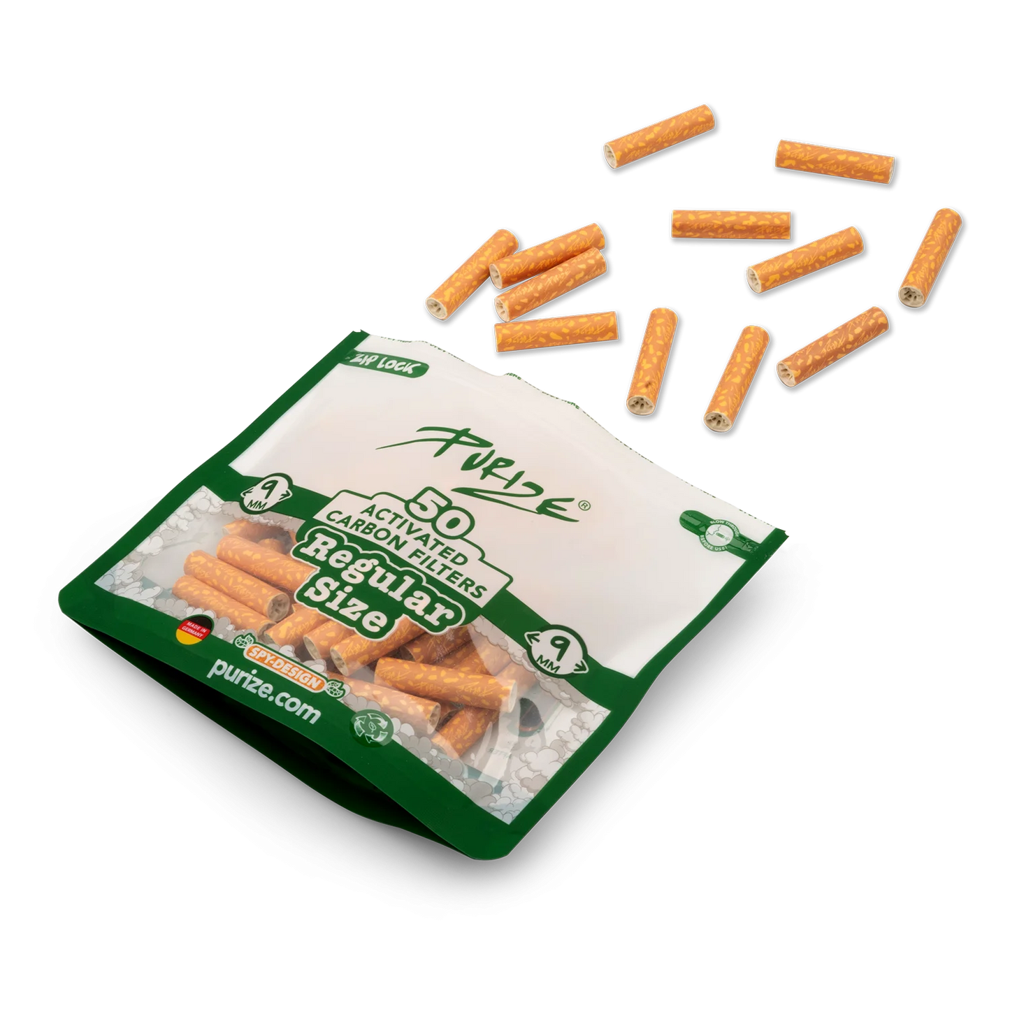 Purize - Regular Size 9mm Aktivkohlefilter - Spy, 50 Stück