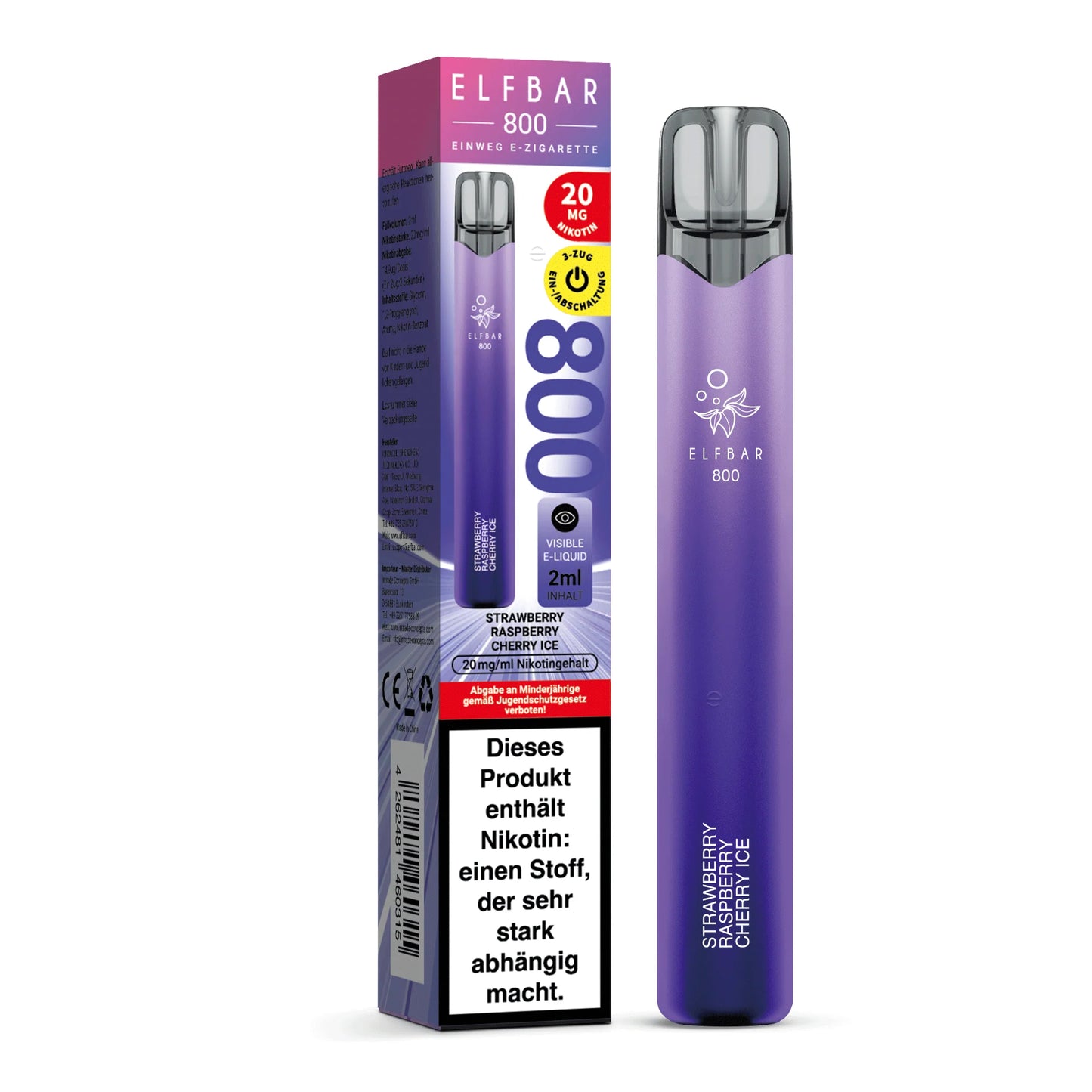 Elfbar 800 - Strawberry Raspberry Cherry Ice - 20mg/ml