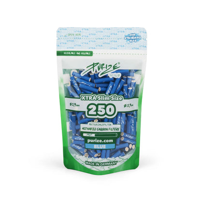 Purize - Xtra Slim Size 6mm Aktivkohlefilter - Blau, 250 Stück