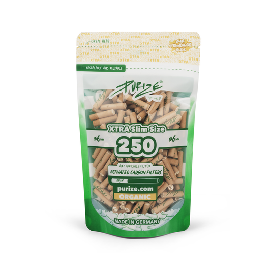 Purize - Xtra Slim Size 6mm Aktivkohlefilter - Organic, 250 Stück
