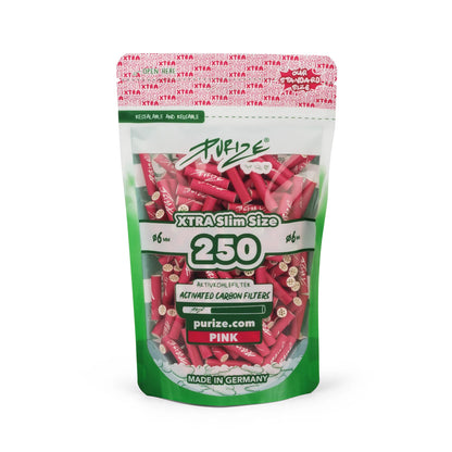 Purize - Xtra Slim Size 6mm Aktivkohlefilter - Pink, 250 Stück