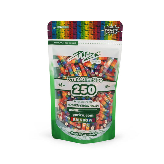 Purize - Xtra Slim Size 6mm Aktivkohlefilter - Rainbow, 250 Stück