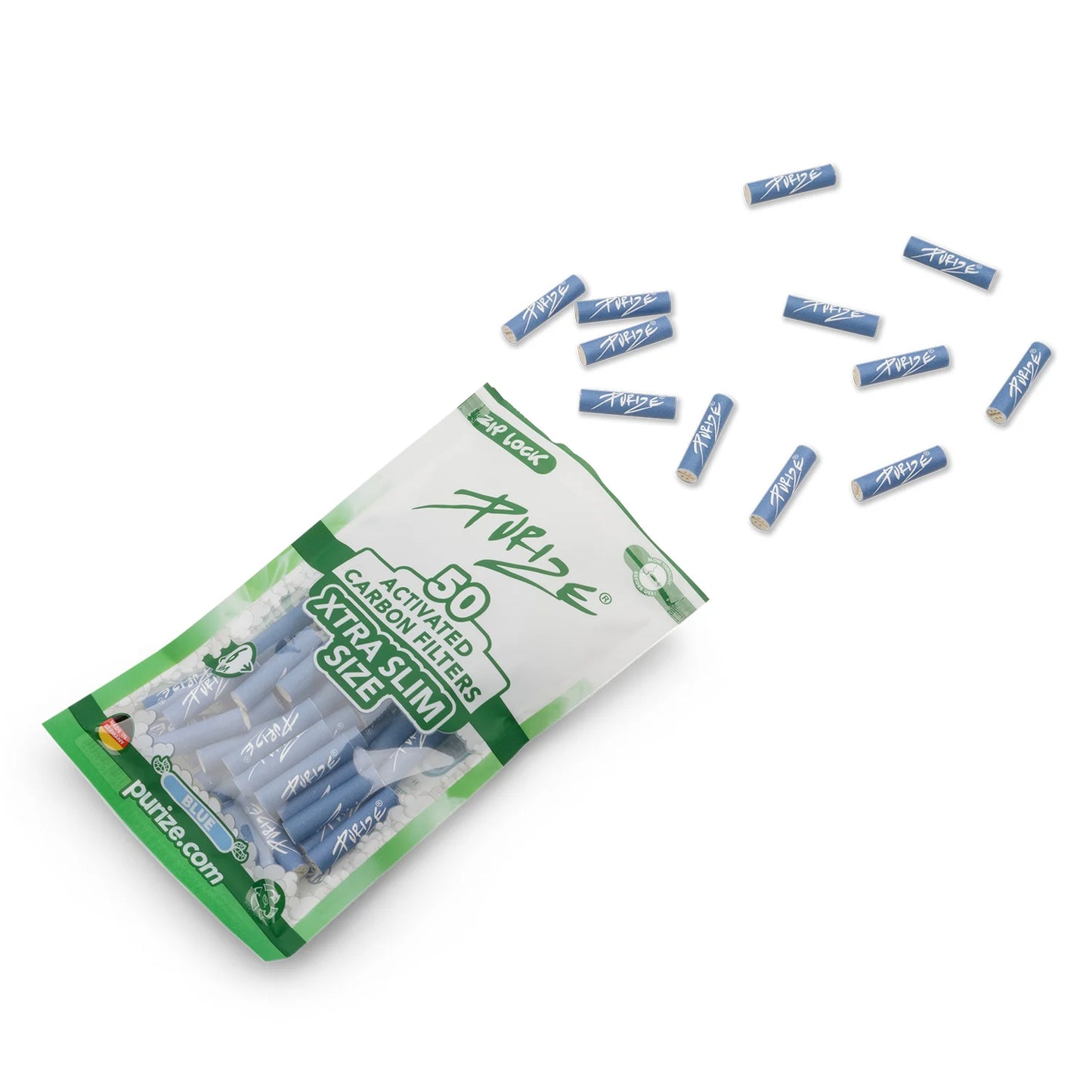 Purize - Xtra Slim Size 6mm Aktivkohlefilter - Blau, 50 Stück