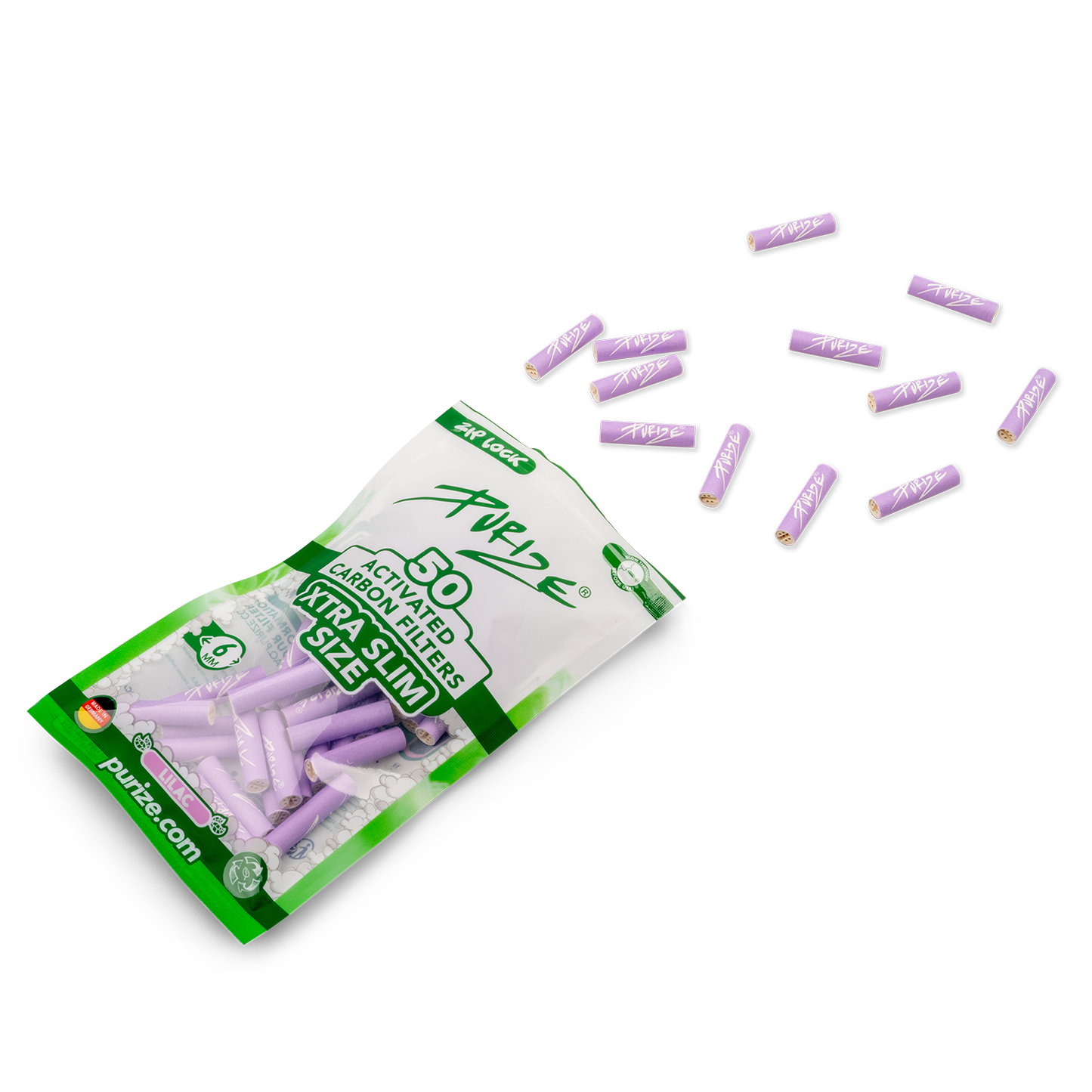 Purize - Xtra Slim Size 6mm Aktivkohlefilter - Lila, 50 Stück