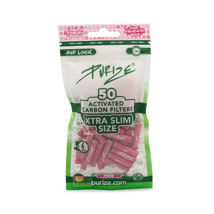 Purize - Xtra Slim Size 6mm Aktivkohlefilter - Pink, 50 Stück