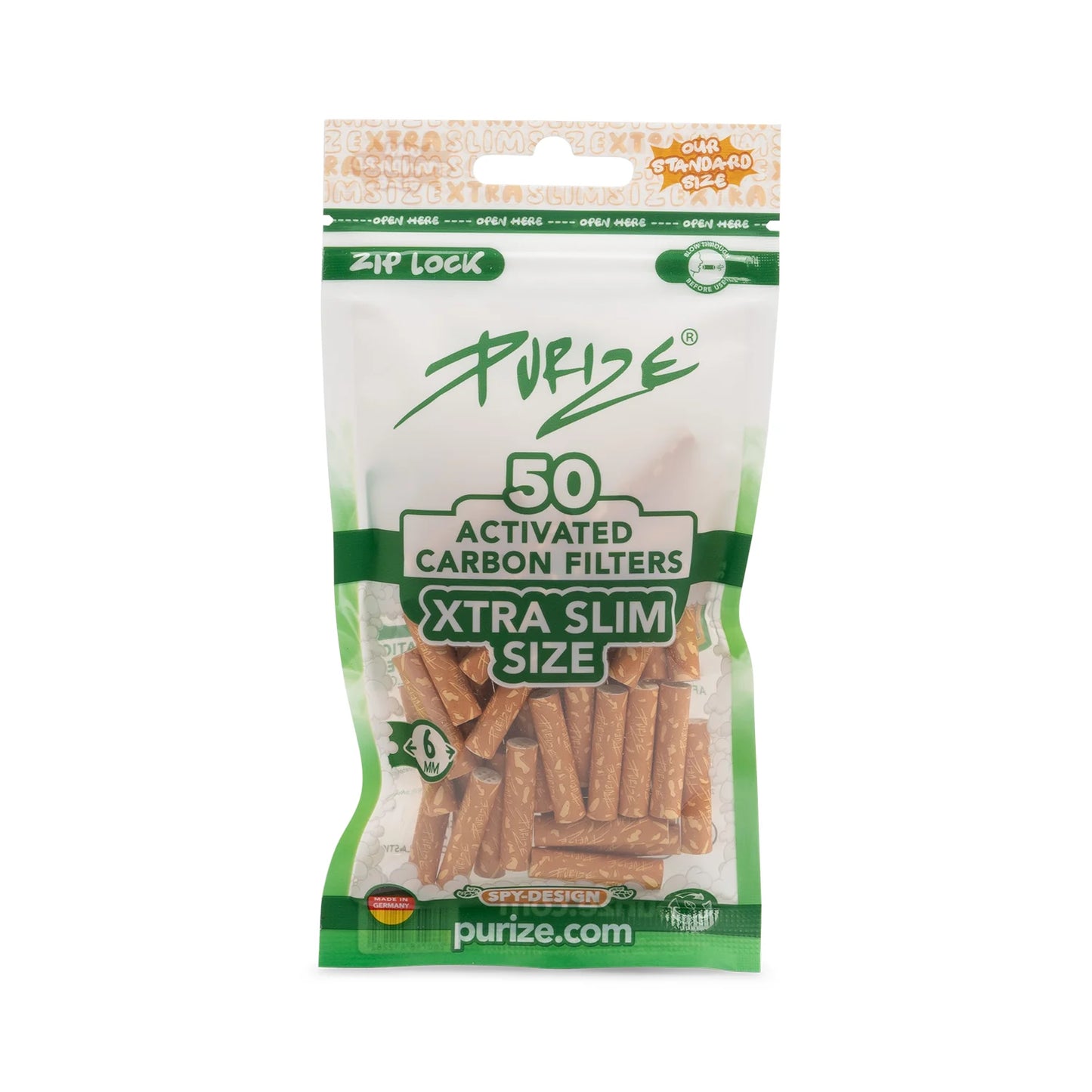 Purize - Xtra Slim Size 6mm Aktivkohlefilter - Spy, 50 Stück