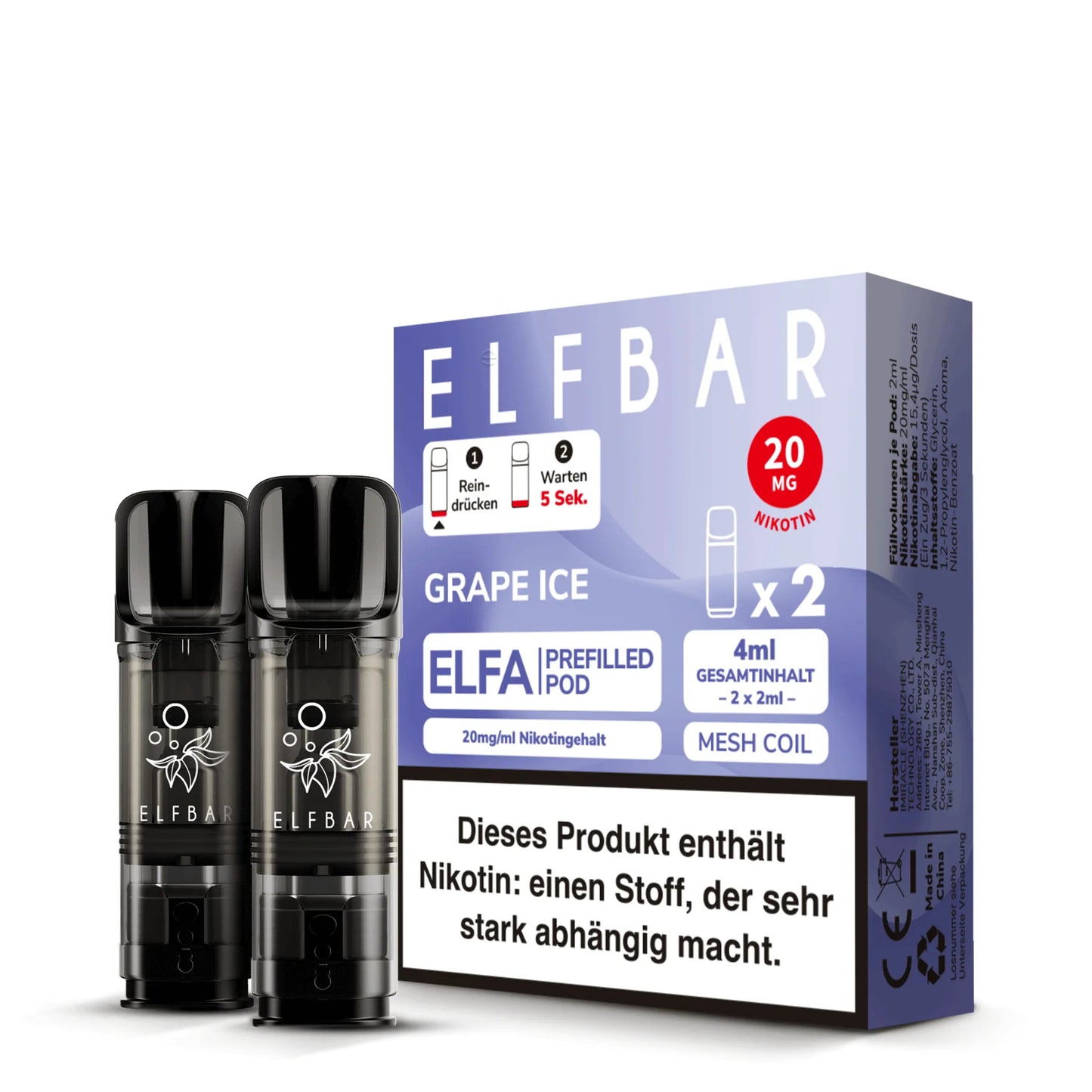 Elfbar Elfa Pod - Grape Ice - 20mg/ml, 2 Stück